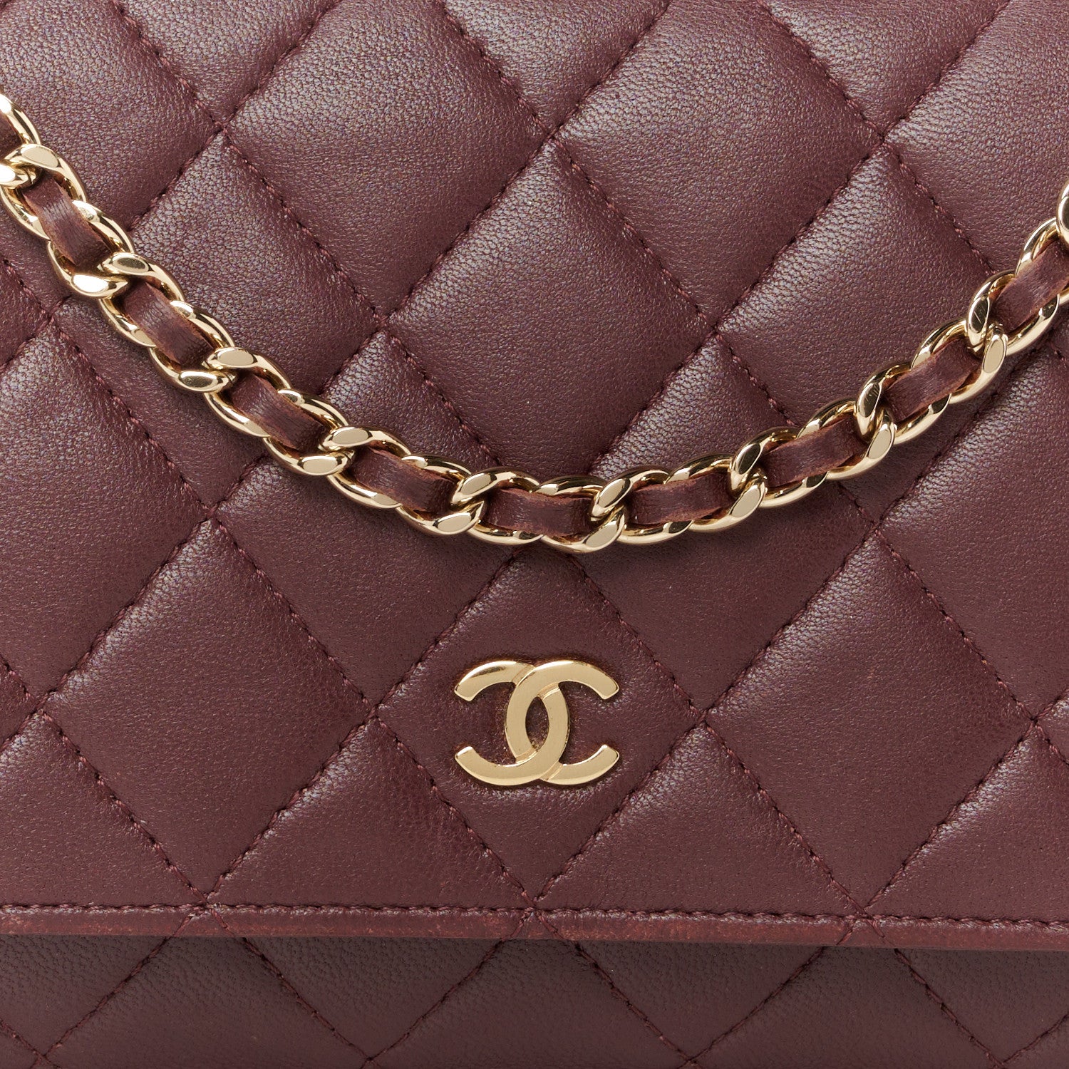 Chanel Lambskin Quilted Wallet On Chain WOC Burgundy 9 of 14