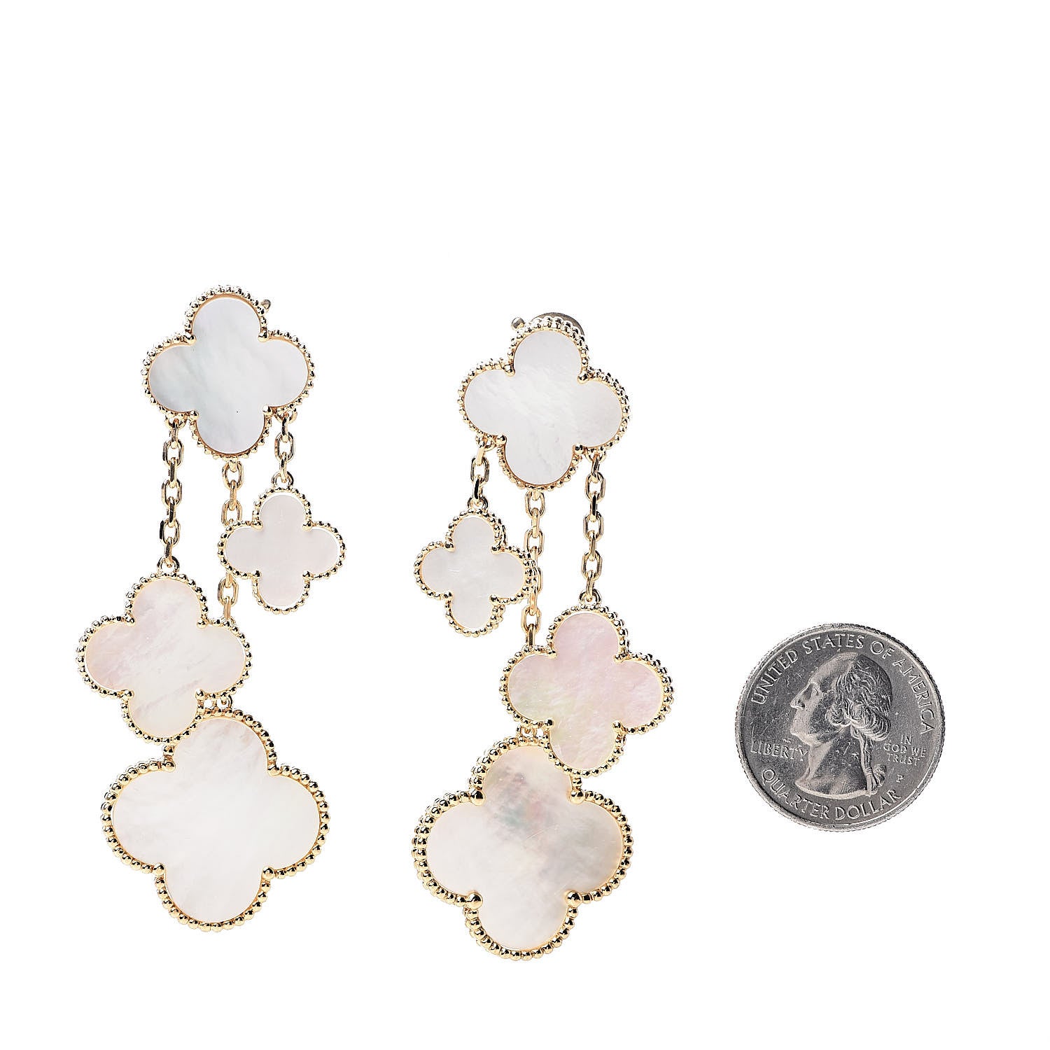 Van Cleef & Arpels 18K Yellow Gold Mother of Pearl Magic Alhambra 4 Motif Earrings 2 of 4