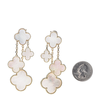 Van Cleef & Arpels 18K Yellow Gold Mother of Pearl Magic Alhambra 4 Motif Earrings 2 of 4