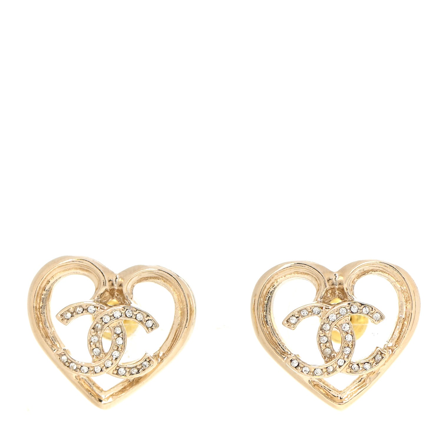Chanel Metal Crystal CC Logo Heart Earrings Gold 1 of 5