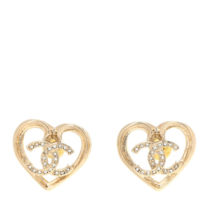 Chanel Metal Crystal CC Logo Heart Earrings Gold 1 of 5