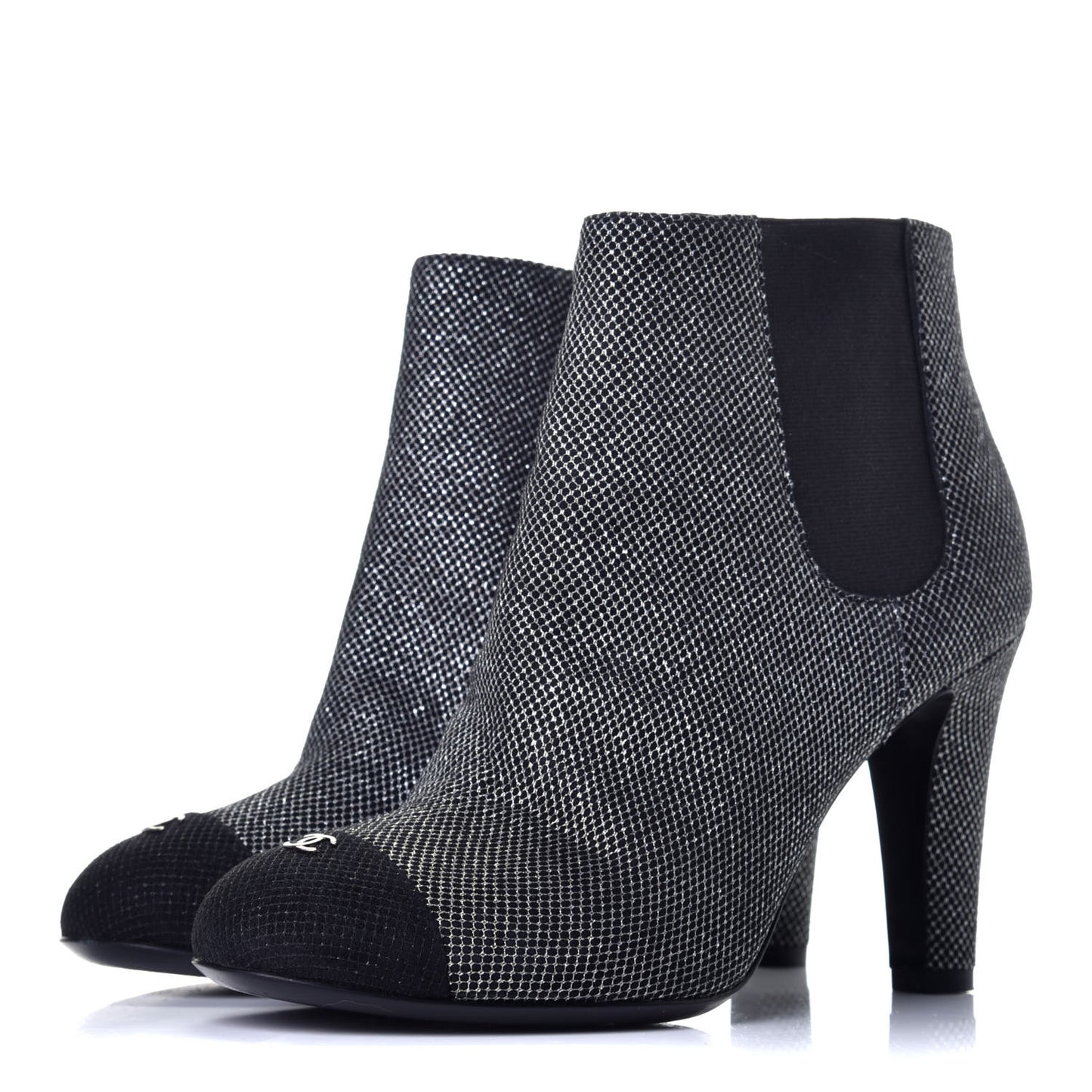 Mesh CC Cap Toe Ankle Boots 36 Argent Black