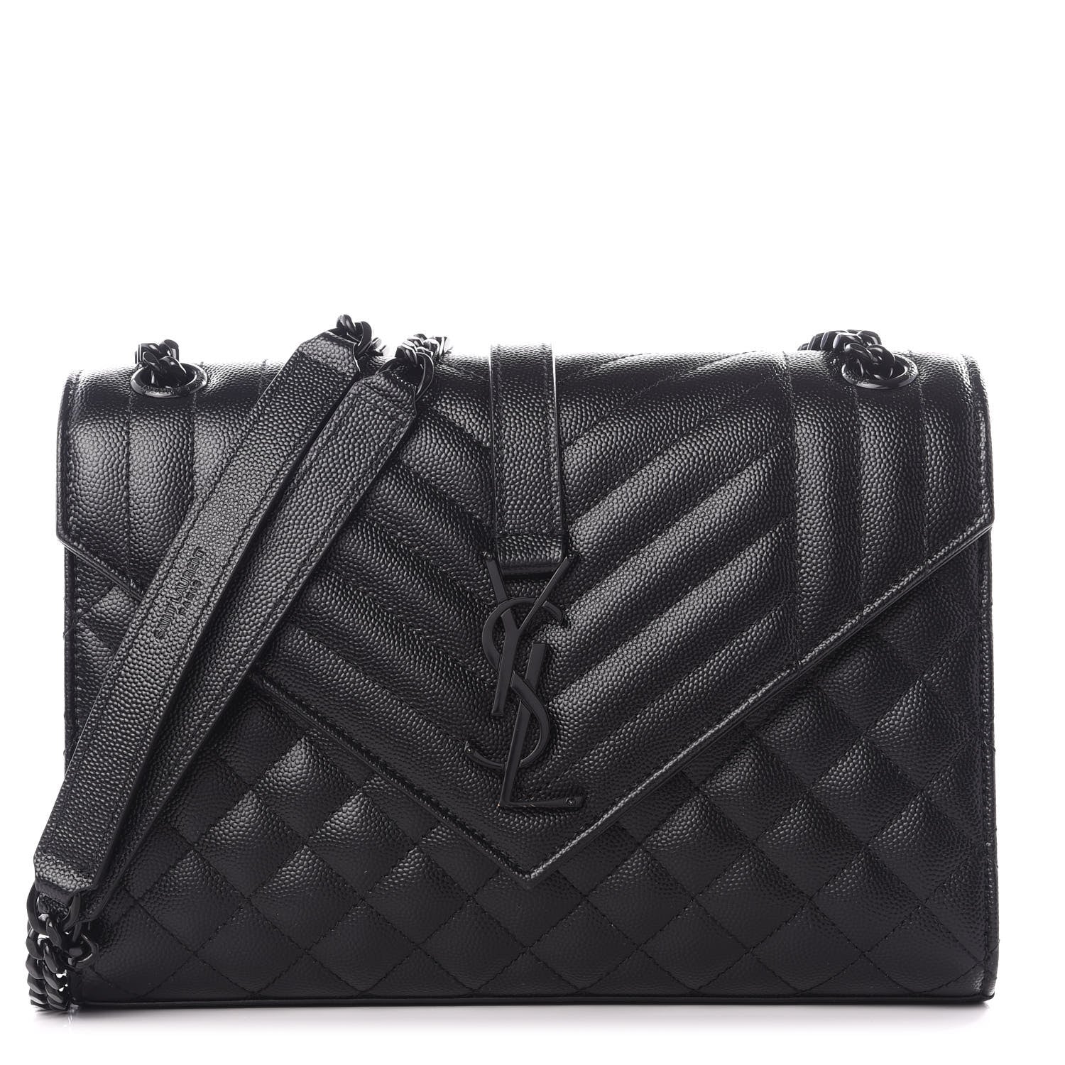 Saint Laurent Grain De Poudre Textured Mixed Matelasse Triquilt Medium Monogram Satchel Black 1 of 9