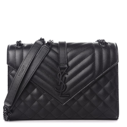 Saint Laurent Grain De Poudre Textured Mixed Matelasse Triquilt Medium Monogram Satchel Black 1 of 9