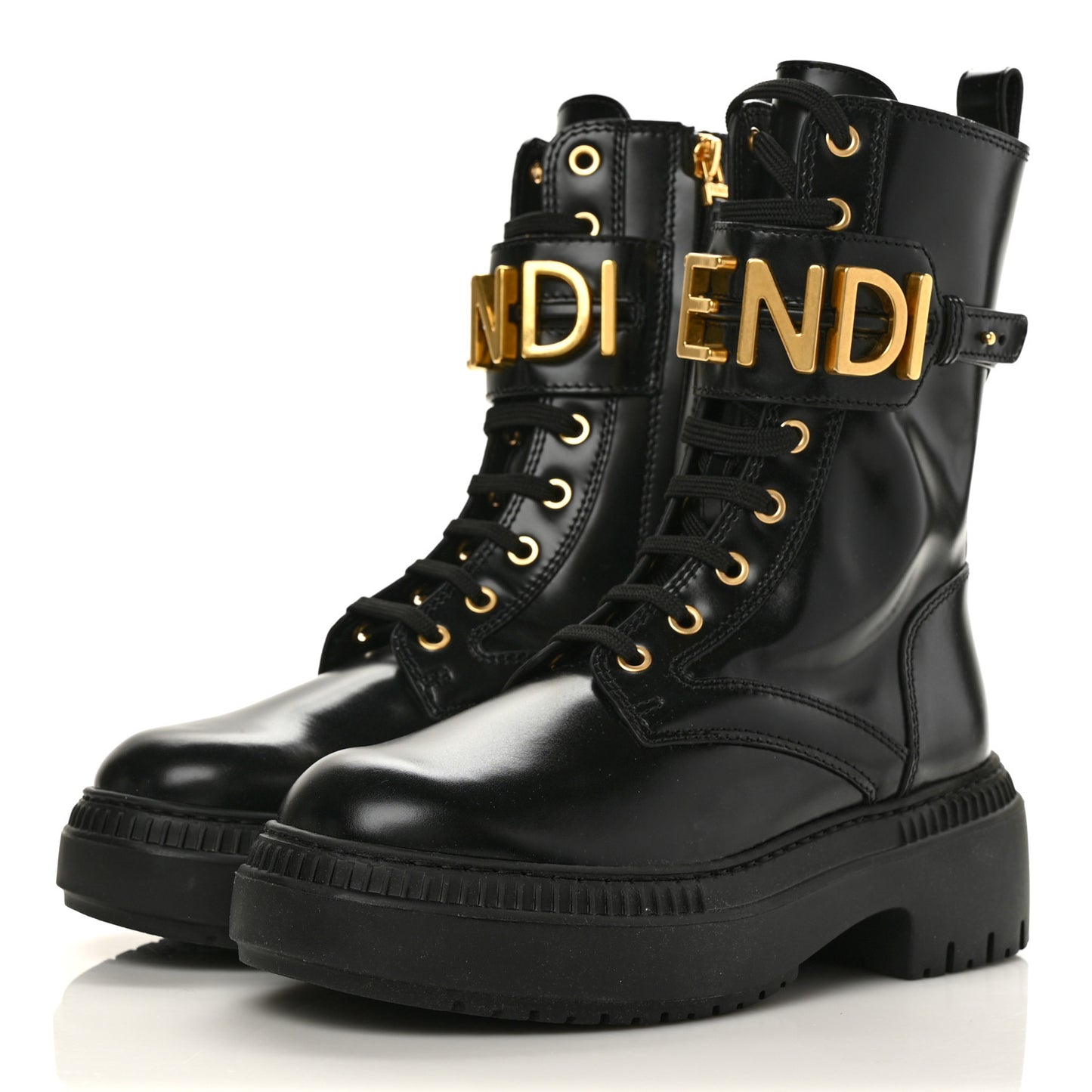 Vitello Abrasivato Fendigraphy 50mm Biker Boots 36 Black