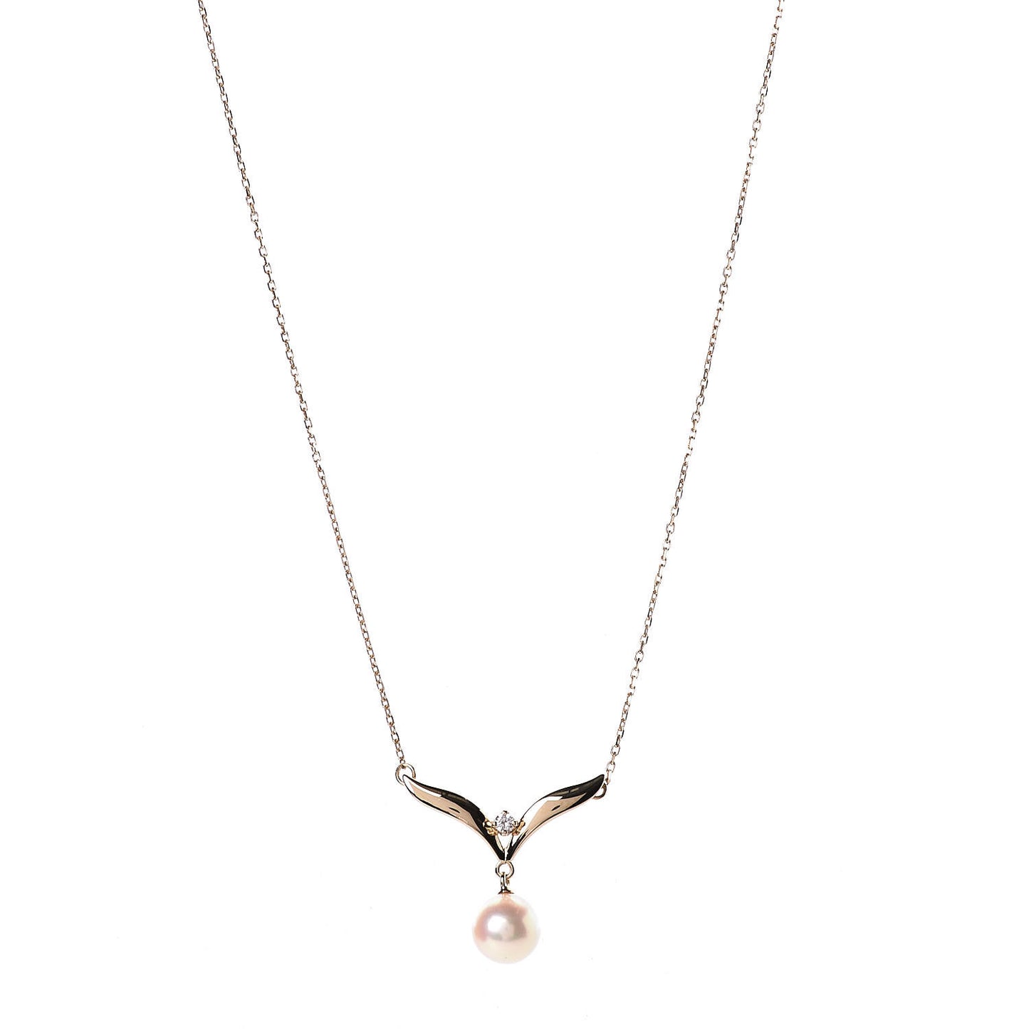 18K Yellow Gold Diamond Akoya Pearl 7mm Pendant Necklace