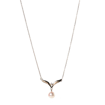 Mikimoto 18K Yellow Gold Diamond Akoya Pearl 7mm Pendant Necklace 1 of 5