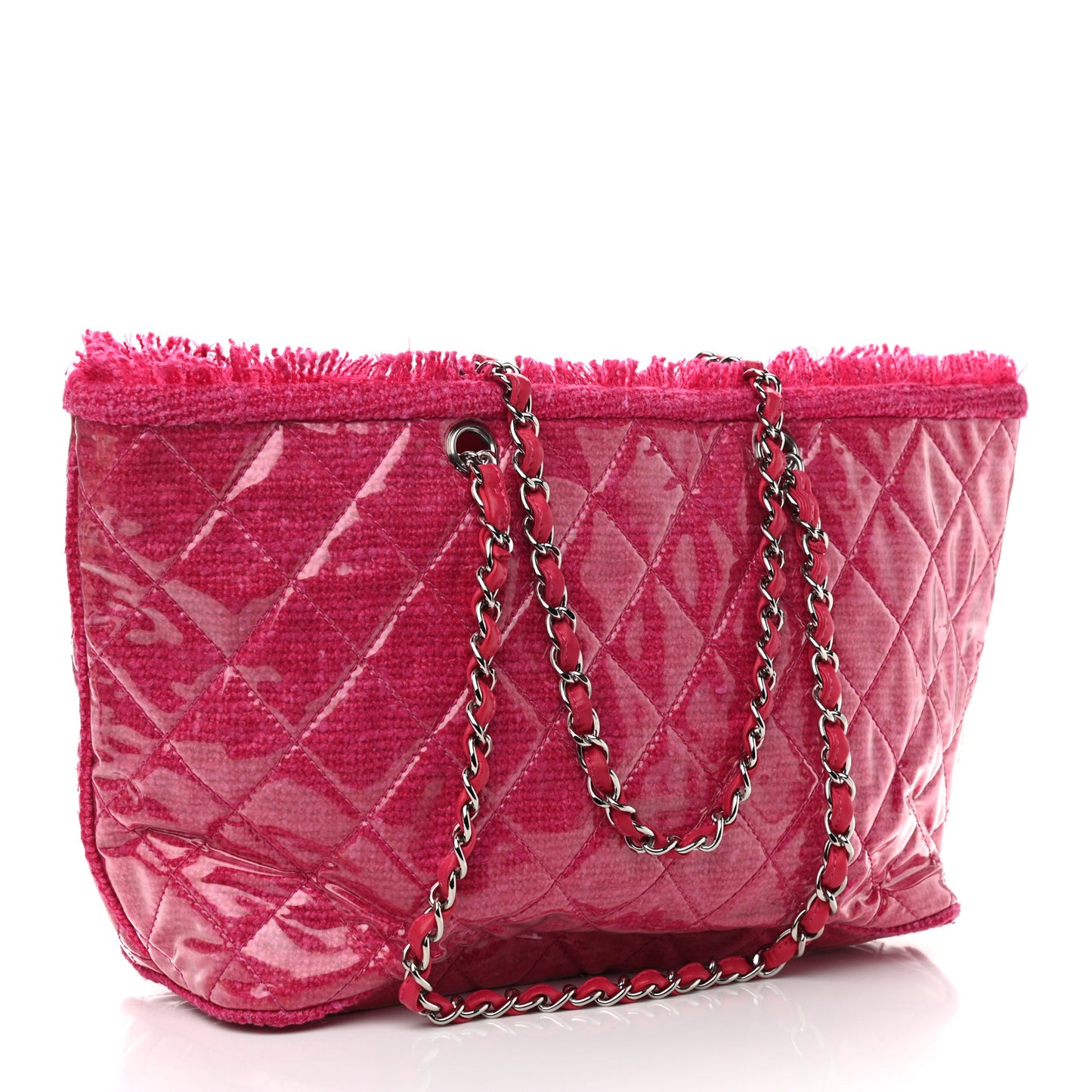 Vinyl Quilted Funny Tweed Tote Fuchsia
