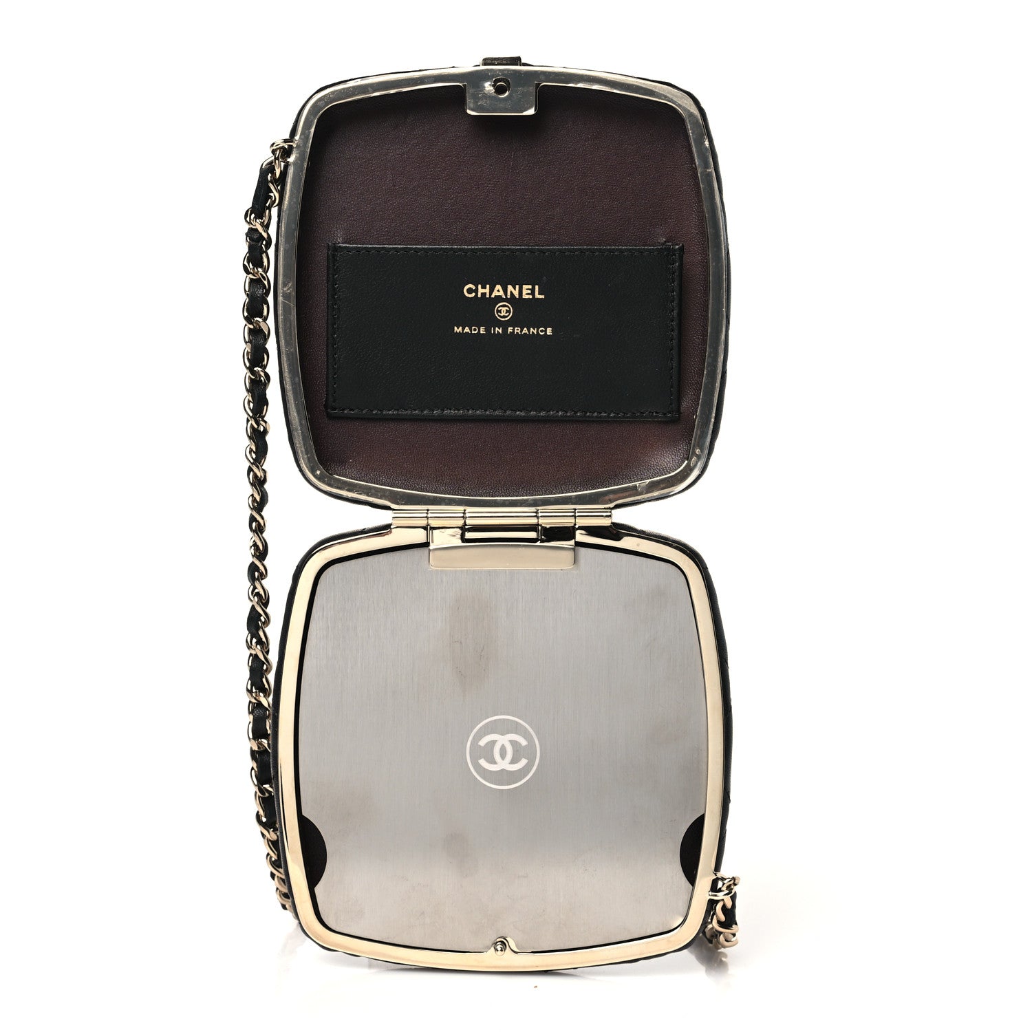 Chanel Lambskin Quilted Compact Vanity Case Purse With Chain Black 5 of 12
