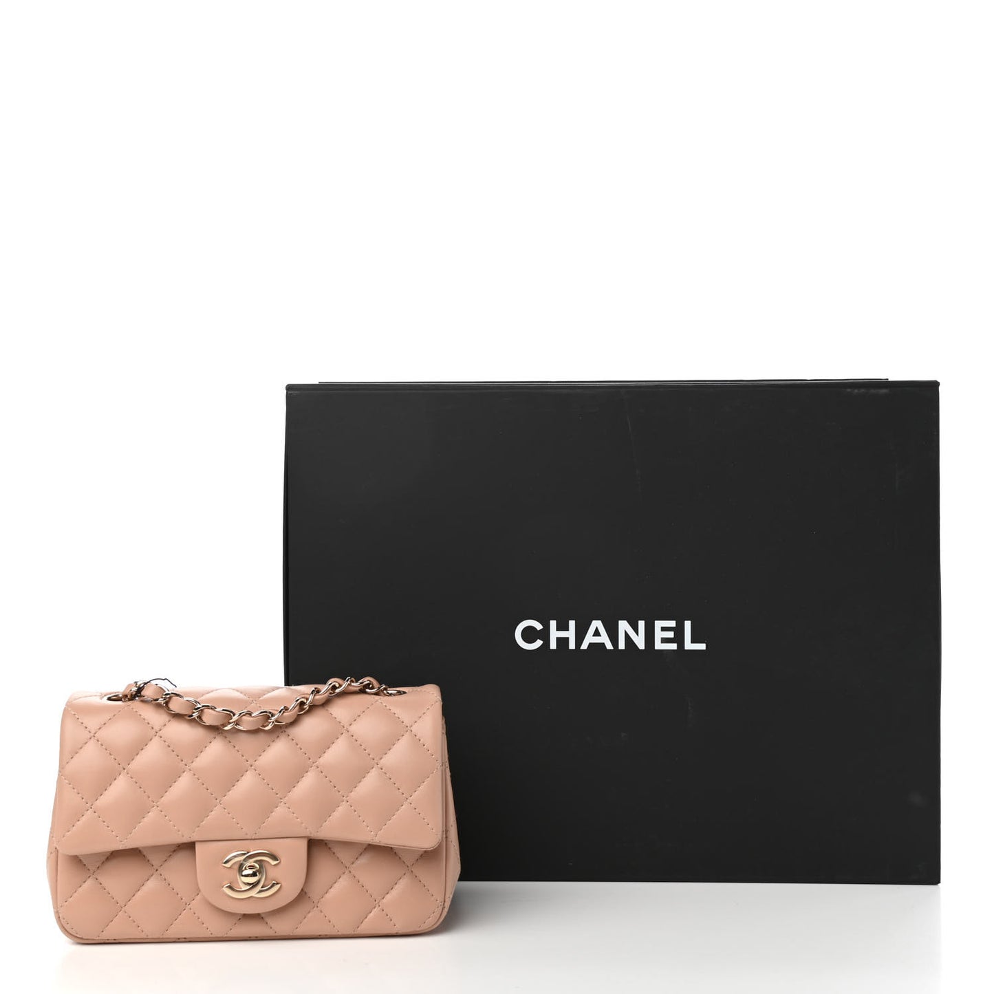 Lambskin Quilted Mini Rectangular Flap Beige