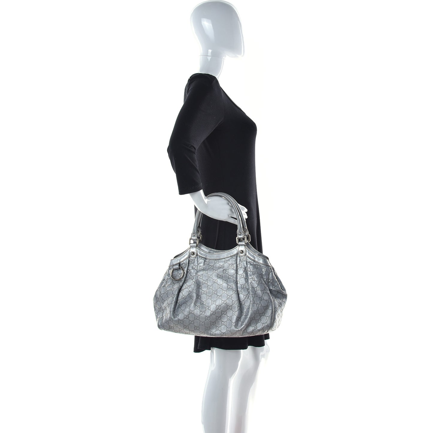 Guccissima Medium Sukey Tote Silver