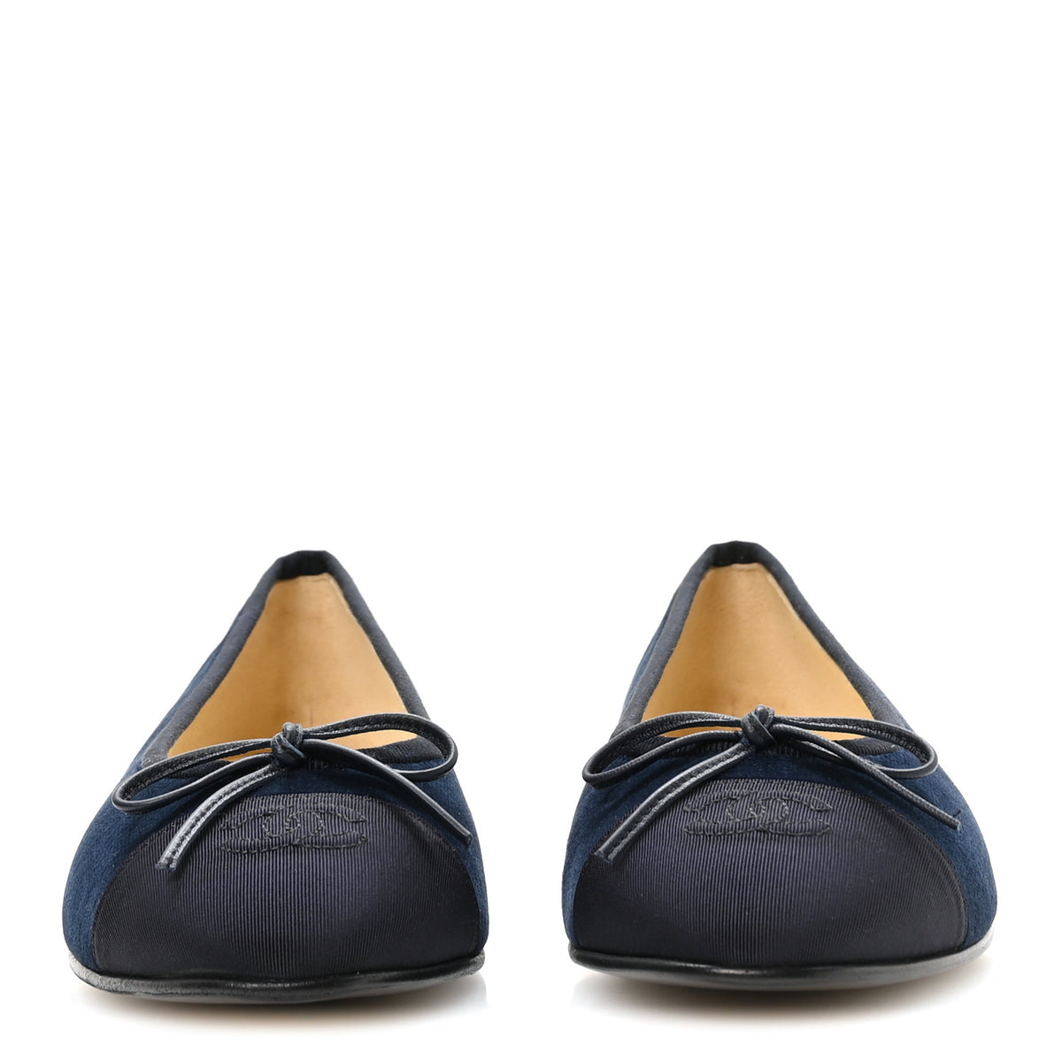 Chanel Velvet Grosgrain Cap Toe CC Ballerina Flats 37.5 Navy Black 3 of 10