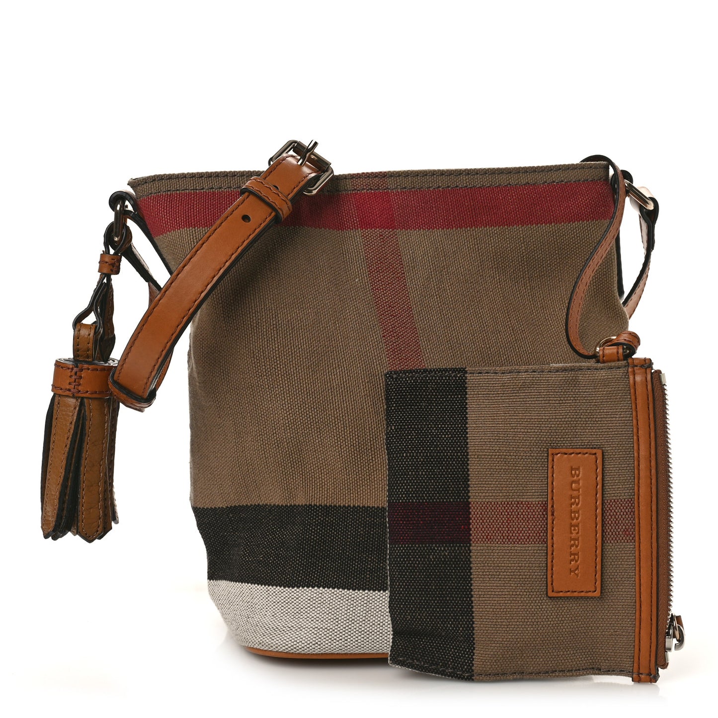Canvas Mega Check Medium Ashby Bucket Bag Brown