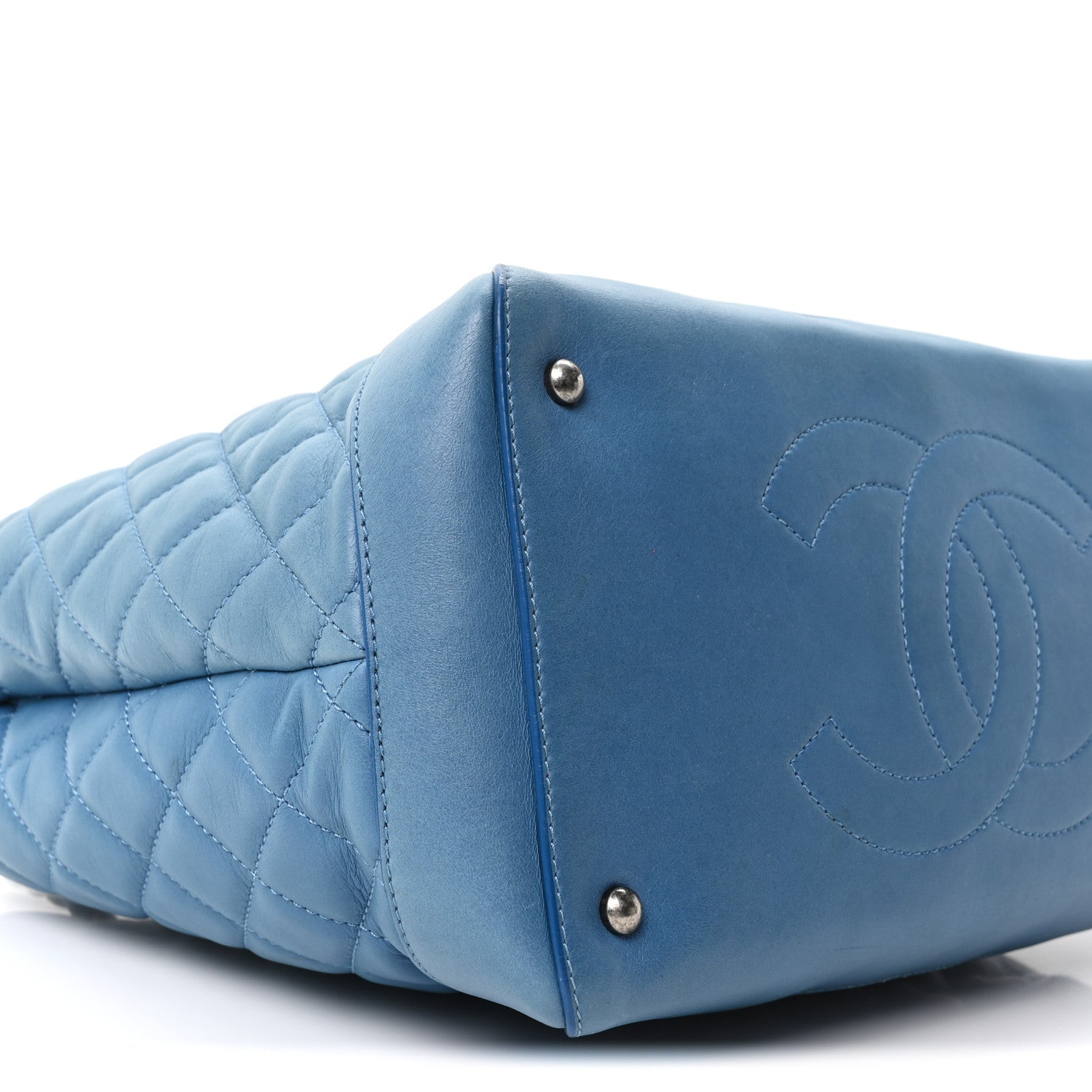 Chanel Calfskin Quilted Small Easy Shopping Tote Blue 9 of 10