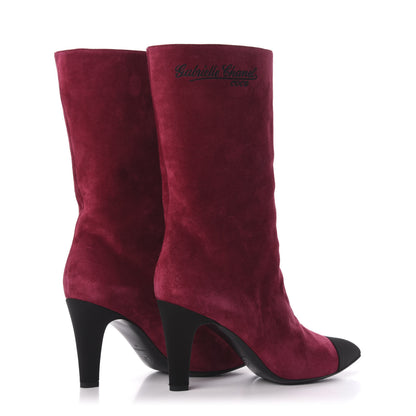 Chanel Suede Calfskin Satin Gabrielle Cap Toe Short Boots 40 Burgundy Black 4 of 10