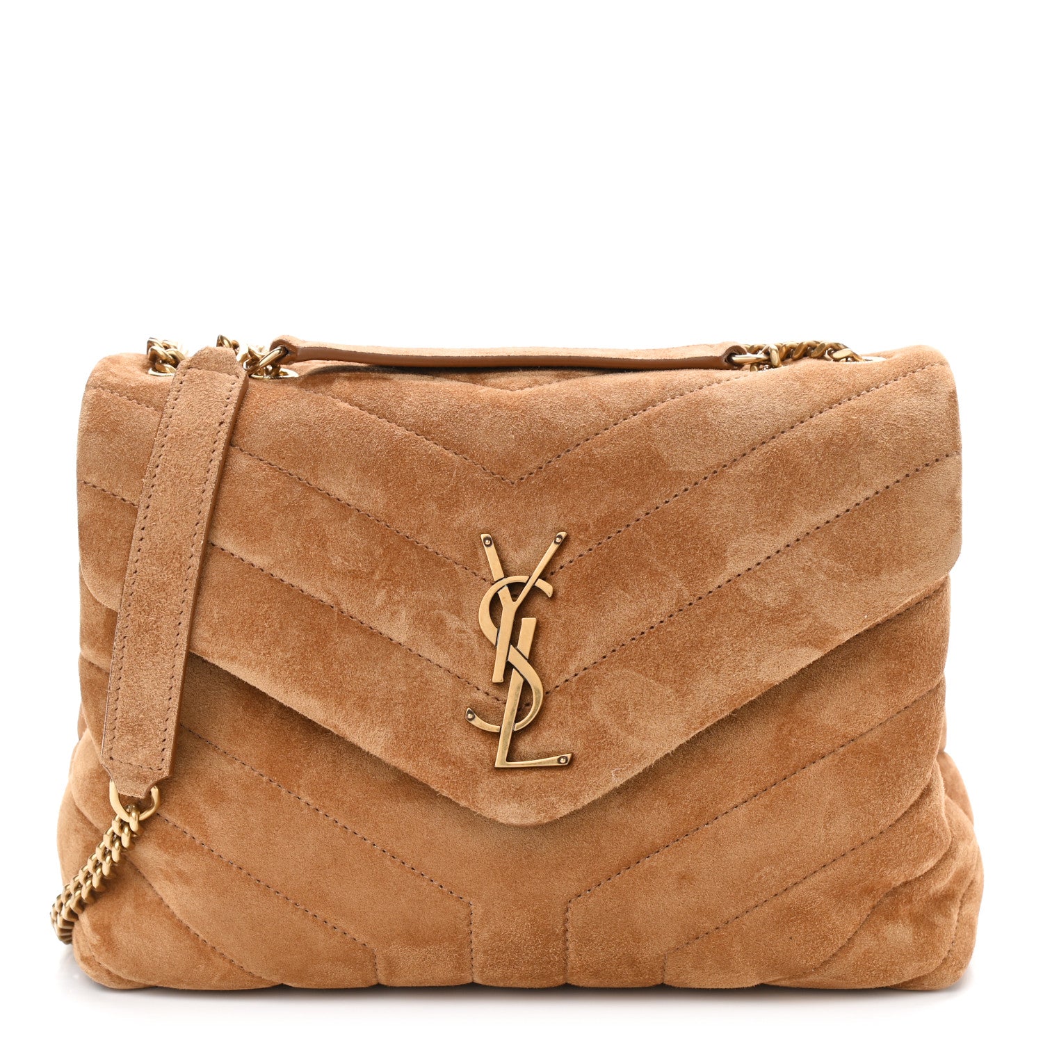 Saint Laurent Suede Calfskin Y Quilted Monogram Small Loulou Chain Satchel Cinnamon 1 of 12
