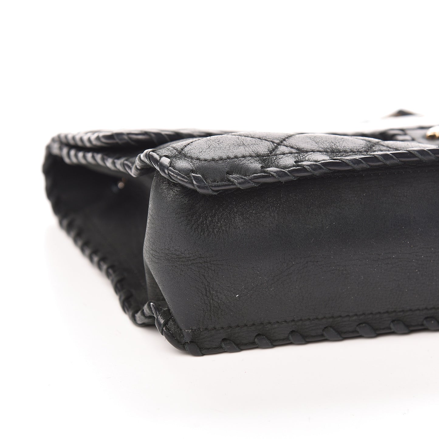Suede Calfskin Jumbo Happy Stitch Flap Black