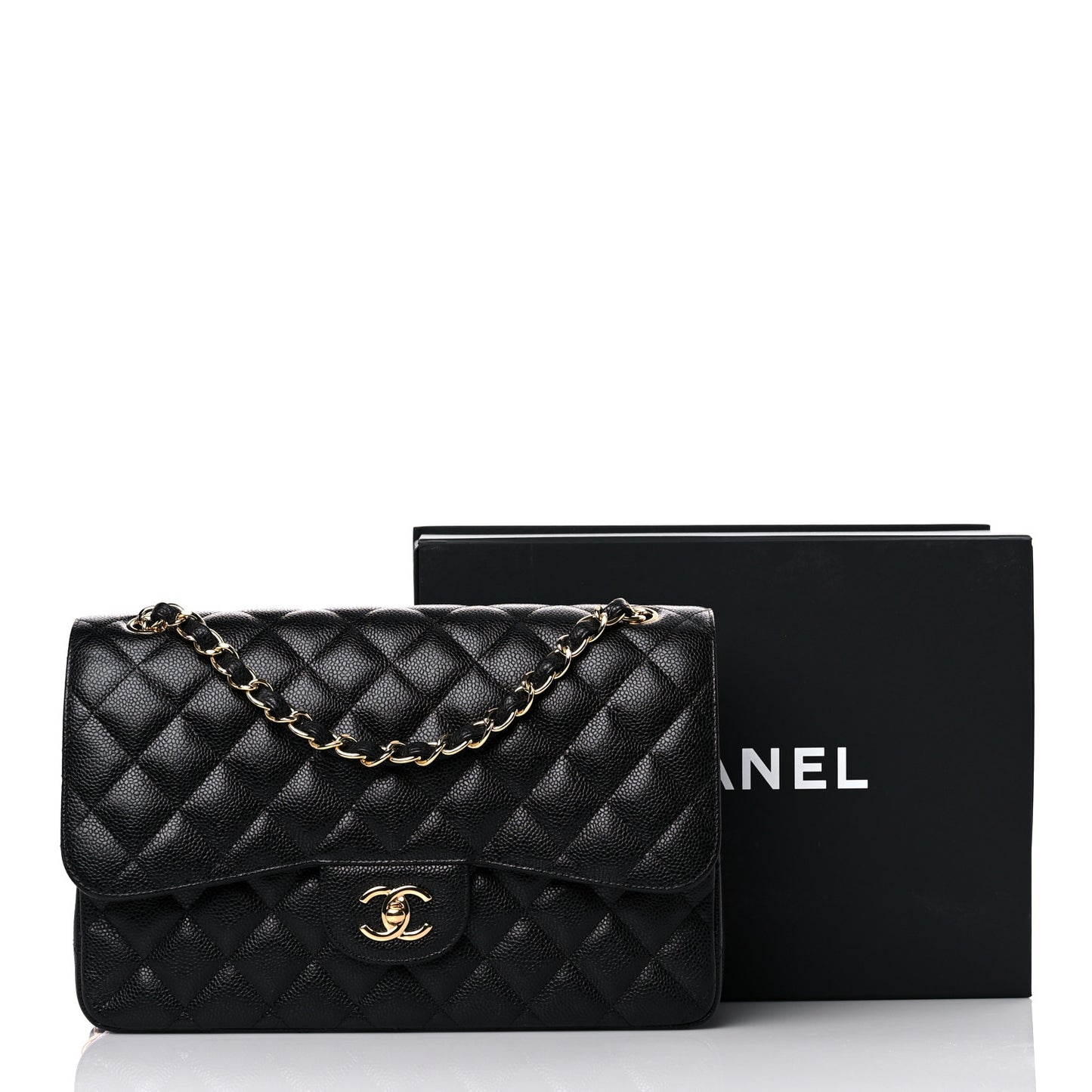 Caviar Quilted Jumbo Double Flap Black