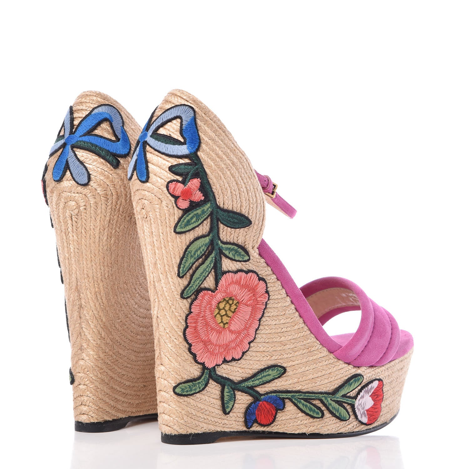Gucci Kid Scamosciato Ophelia Espadrille Platform Wedge Sandals 41 Rododendro 4 of 8
