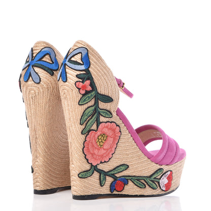 Gucci Kid Scamosciato Ophelia Espadrille Platform Wedge Sandals 41 Rododendro 4 of 8