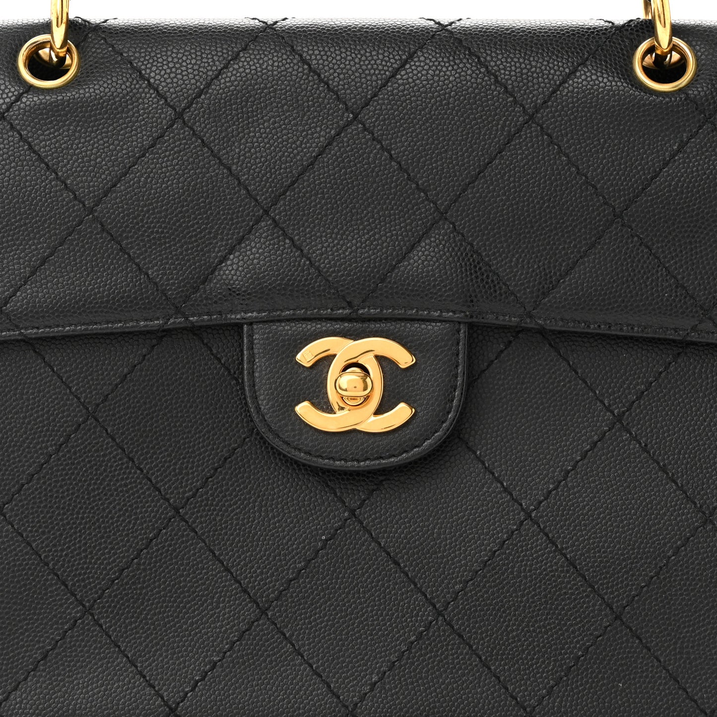 Caviar Diamond Stitched Square Flap Shoulder Bag Black