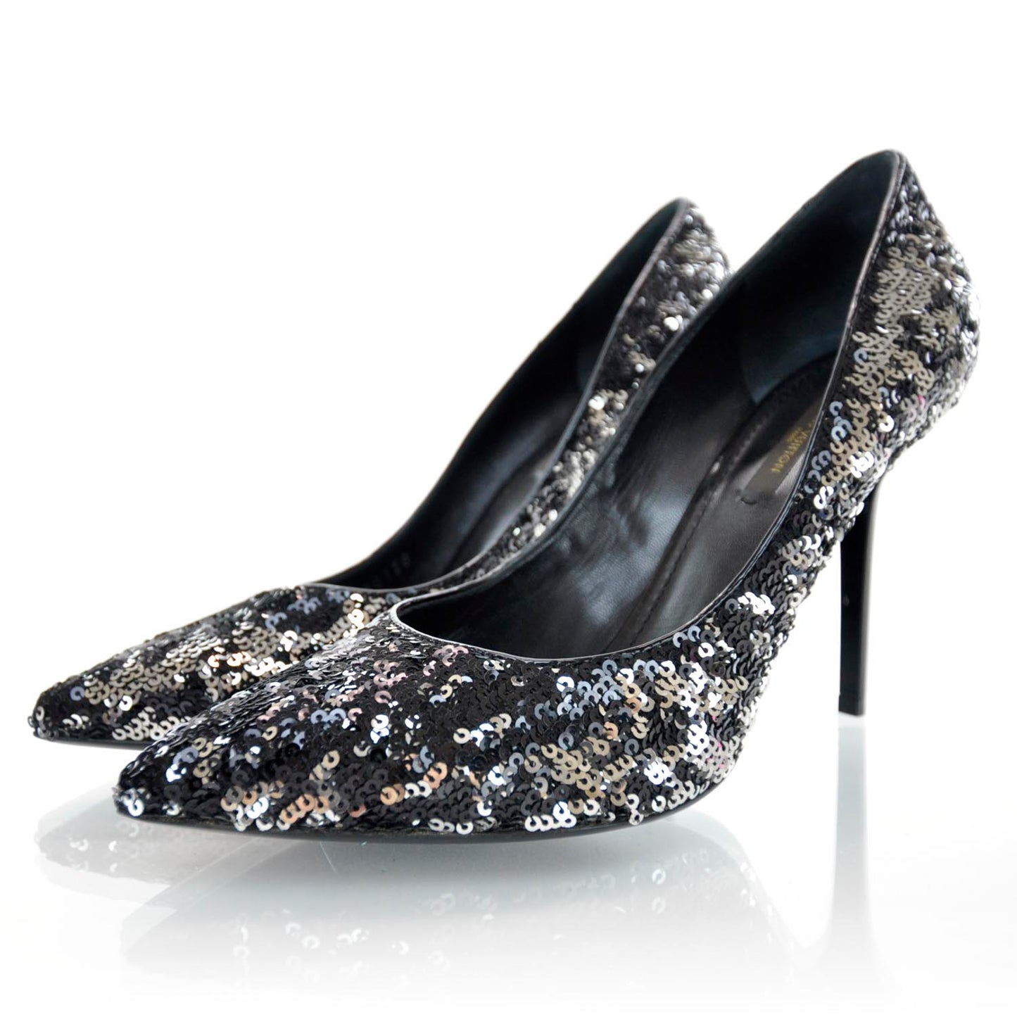 Liza Sequin Embroidered Heels 39 Black