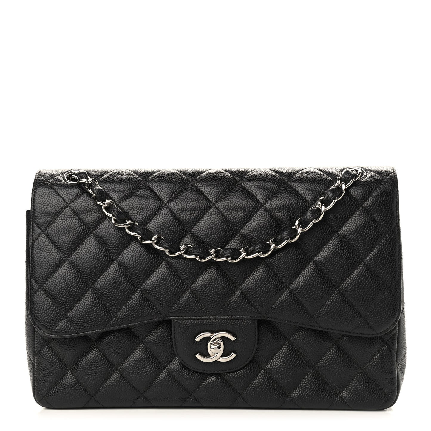 Caviar Quilted Jumbo Double Flap Black