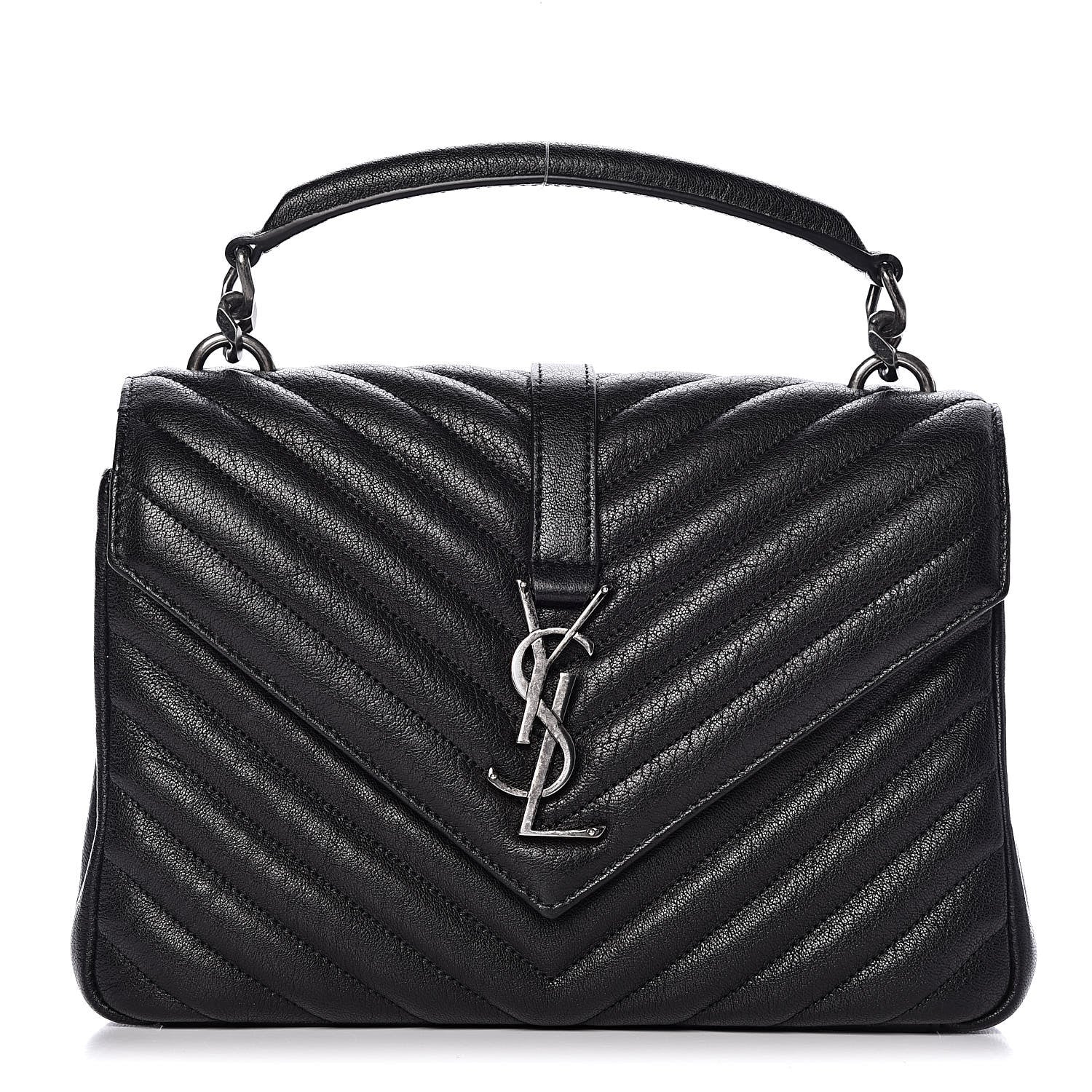 Saint Laurent Sheepskin Matelasse Chevron Monogram Medium College Bag Black 1 of 11