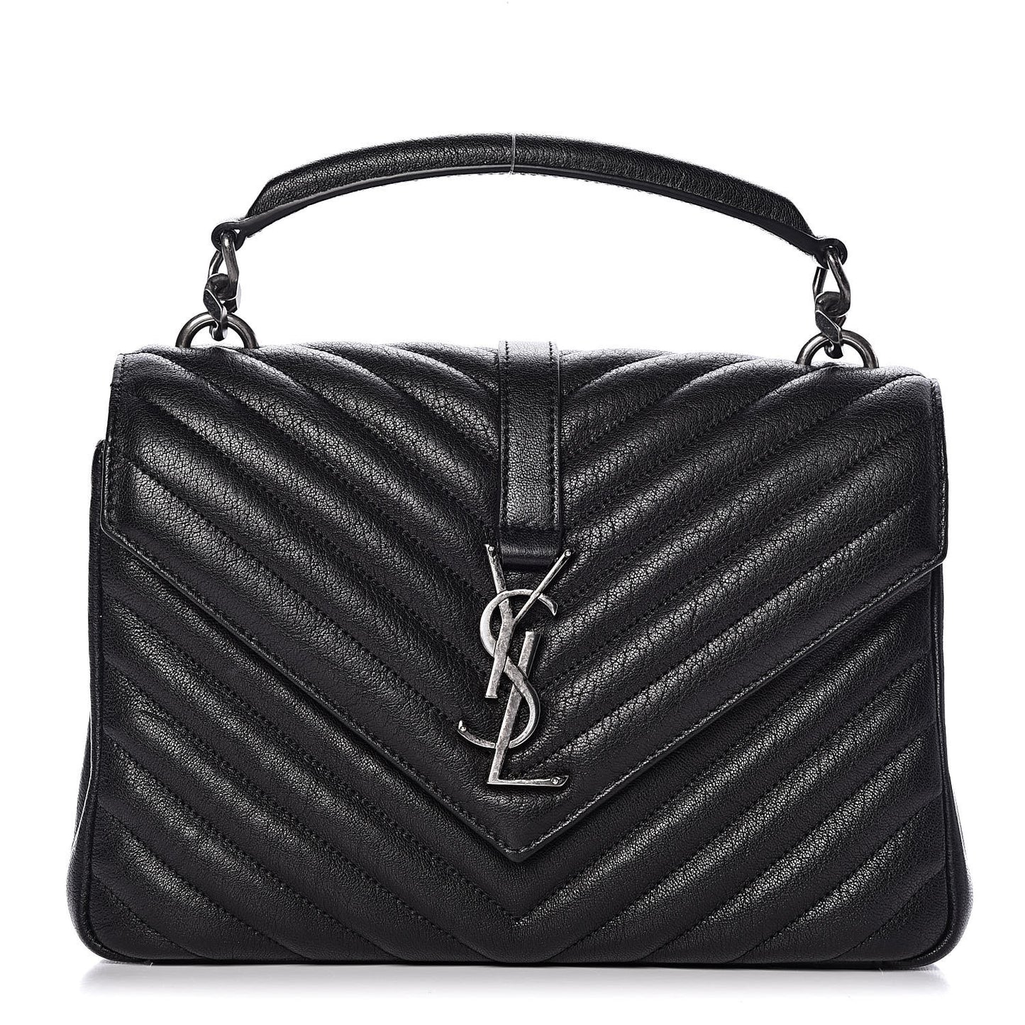 Sheepskin Matelasse Chevron Monogram Medium College Bag Black