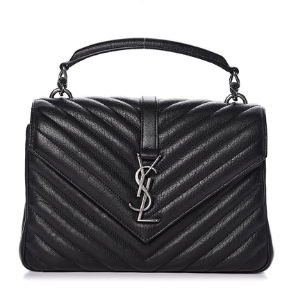 Saint Laurent Sheepskin Matelasse Chevron Monogram Medium College Bag Black 1 of 11