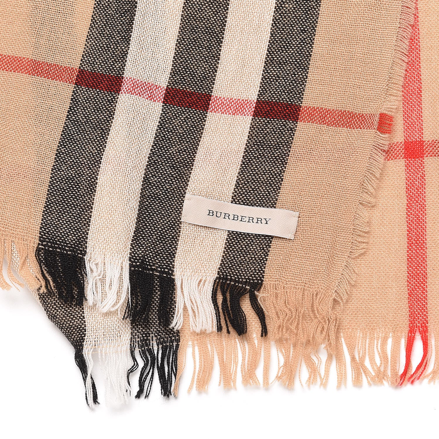 Burberry Merino Wool Cashmere Giant Check Lightweight Scarf Camel 4 of 5