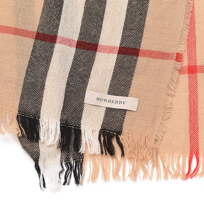Burberry Merino Wool Cashmere Giant Check Lightweight Scarf Camel 4 of 5