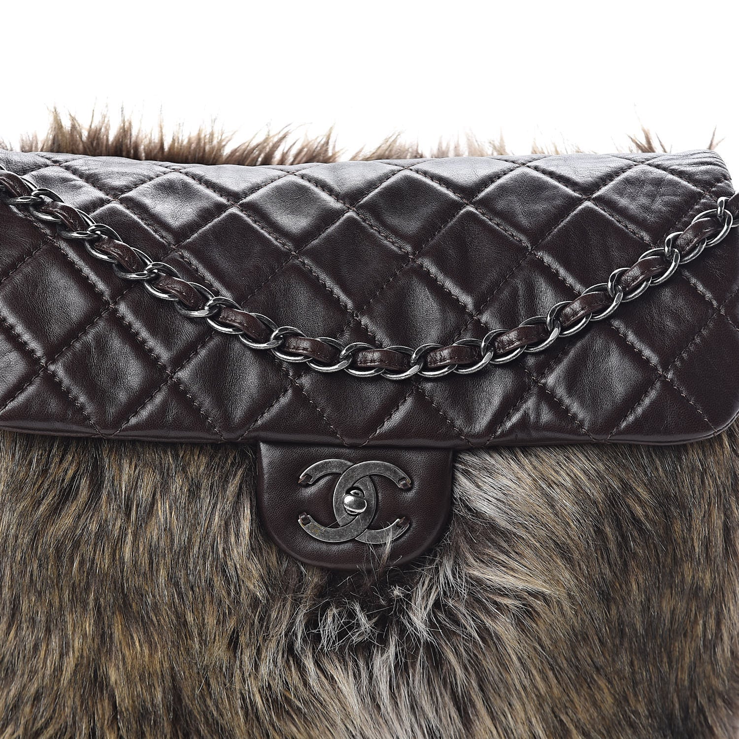 Chanel Lambskin Quilted Fantasy Fur Flap Brown 7 of 9