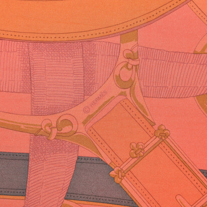 Hermes Silk Cavalcadour Shawl 140 Grenadine Corail Lie De Vin 5 of 7