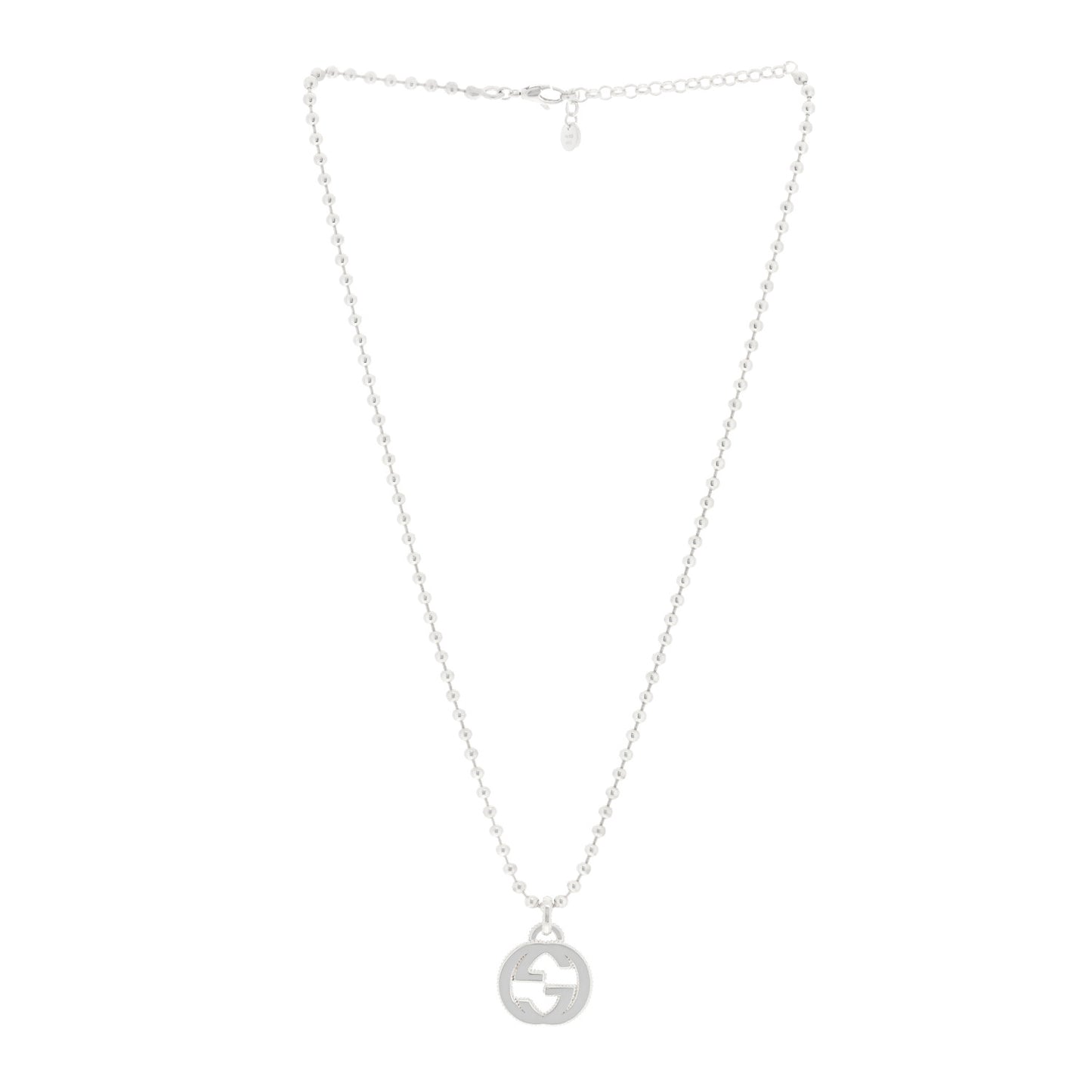 Sterling Silver Interlocking GG Pendant Beaded Necklace