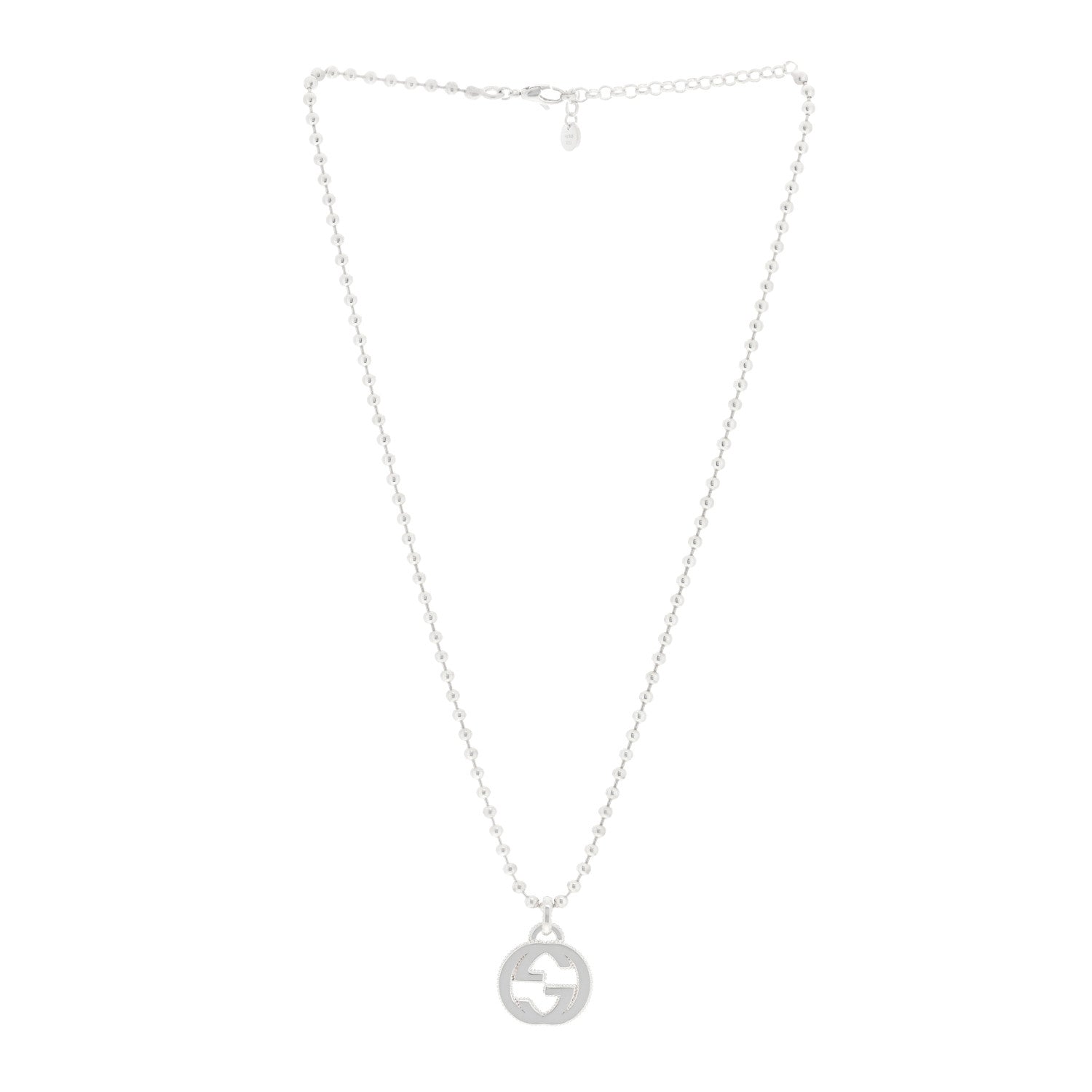 Gucci Sterling Silver Interlocking GG Pendant Beaded Necklace 2 of 3