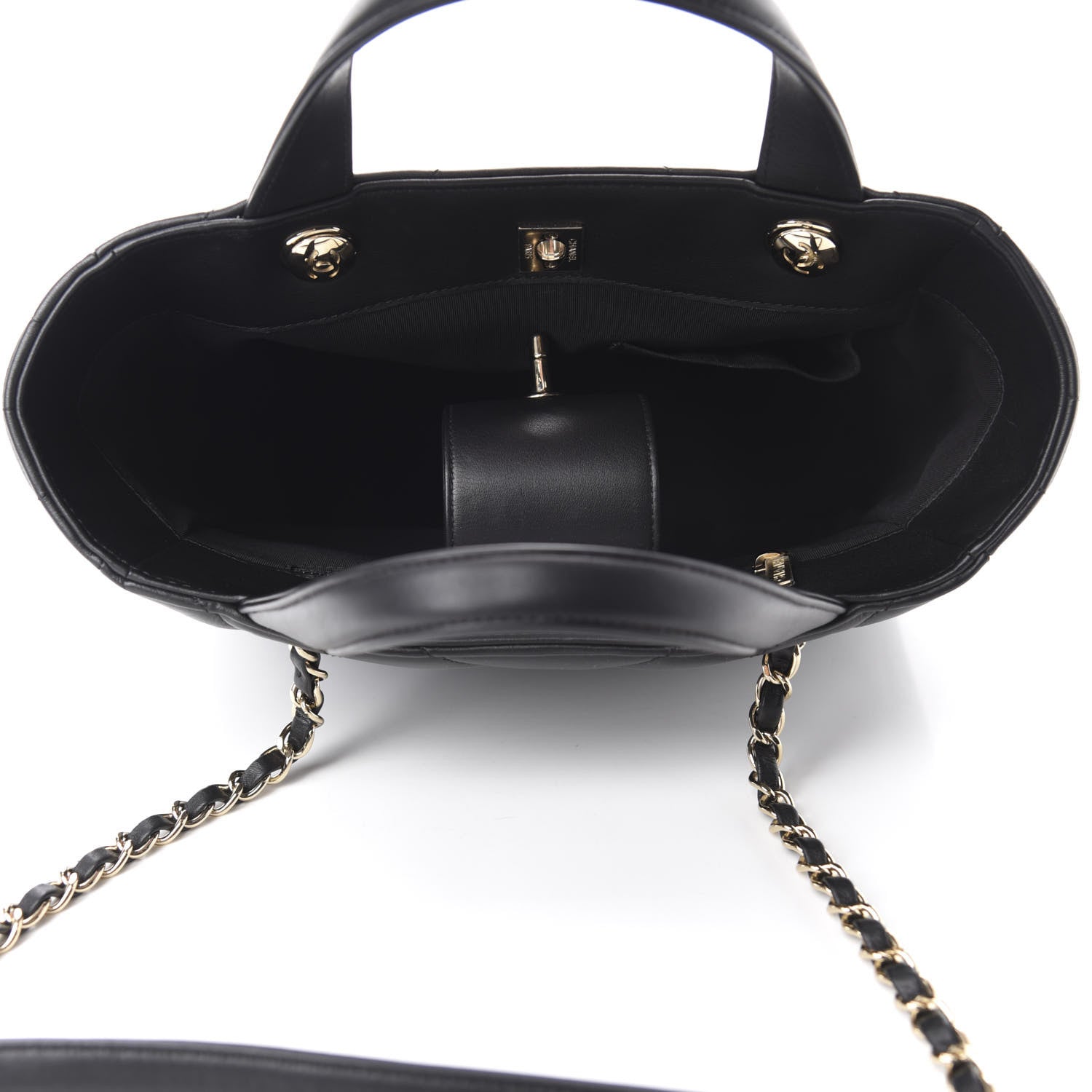 Chanel Calfskin Chevron Quilted Statement Shopping Tote Black 6 of 11