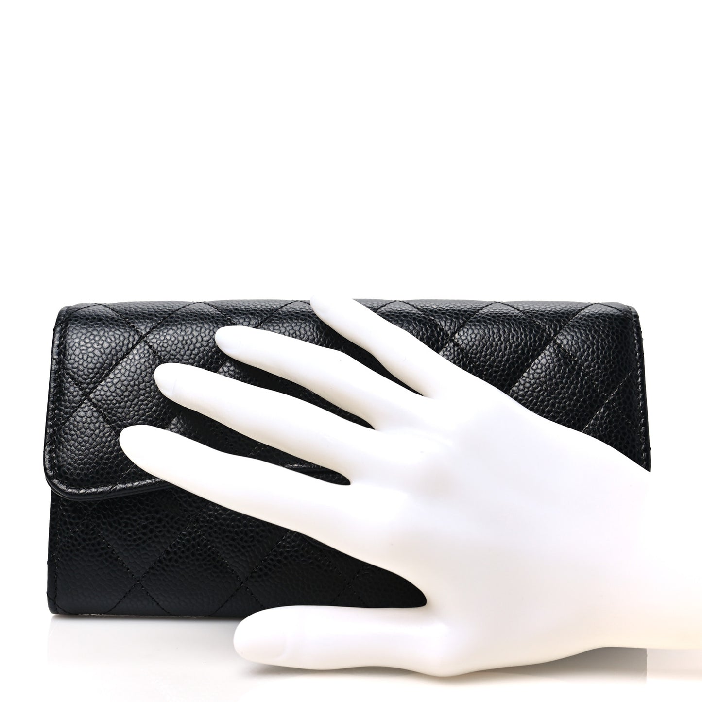 Caviar Quilted Long Flap Wallet Black