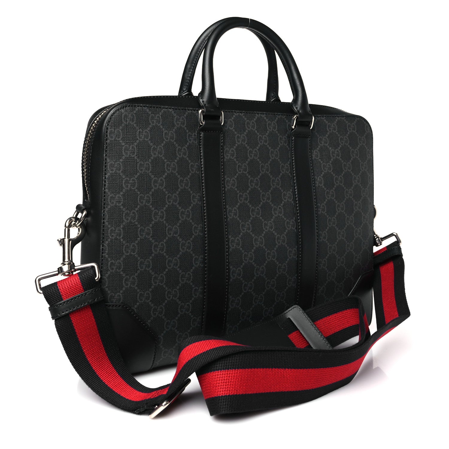Gucci GG Supreme Monogram Appia Calfskin Web Briefcase Black 2 of 11