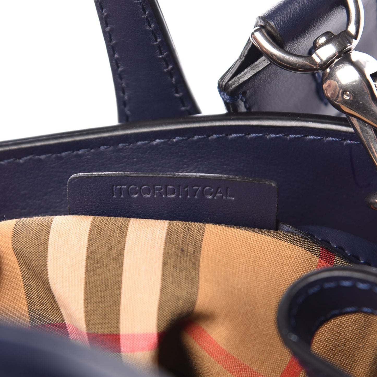 Derby Calfskin Perforated Small Banner Tote Regency Blue