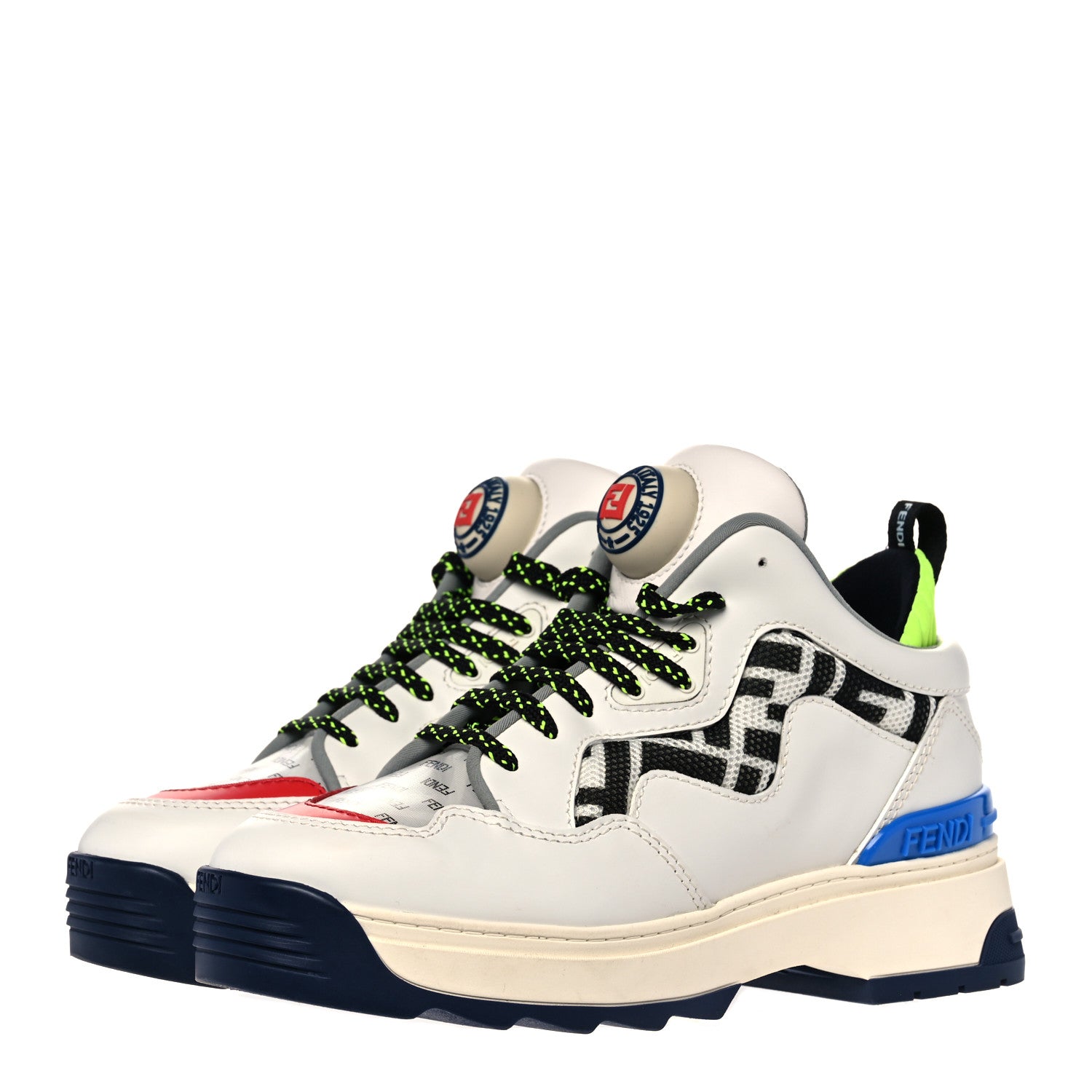 Fendi Vitello Mesh Lycra FF T-Rex Sneakers 37 Ultra White Black Giallo Fluo 3 of 13