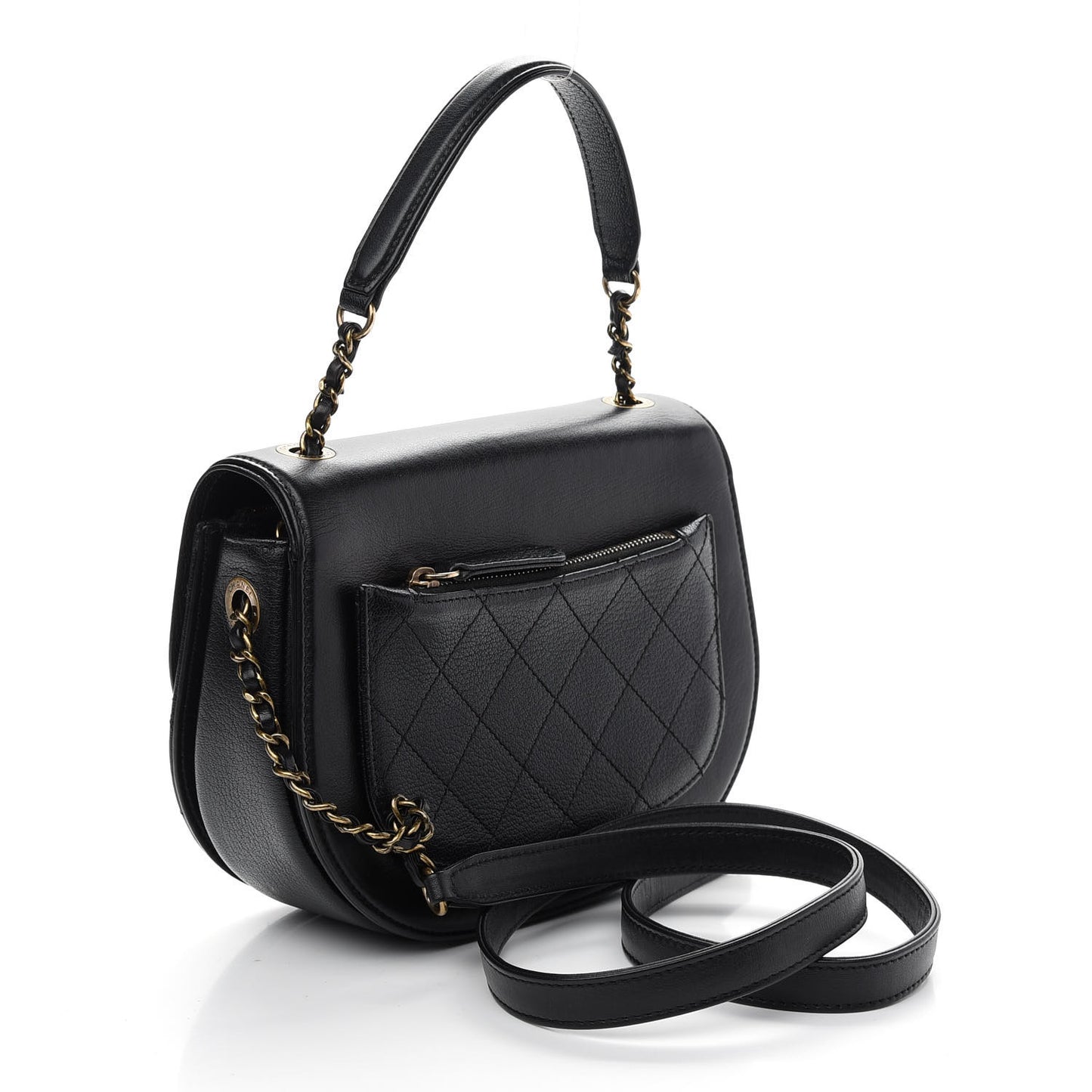 Shiny Calfskin Goatskin Quilted Small Coco Curve Messenger Flap Black