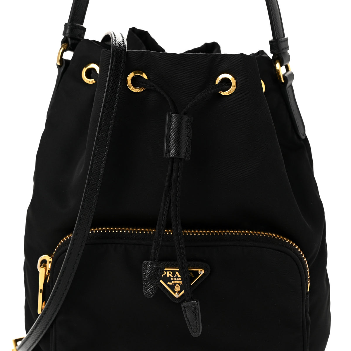 Prada Saffiano Tessuto Nylon Mini Bucket Crossbody Bag Black 9 of 11