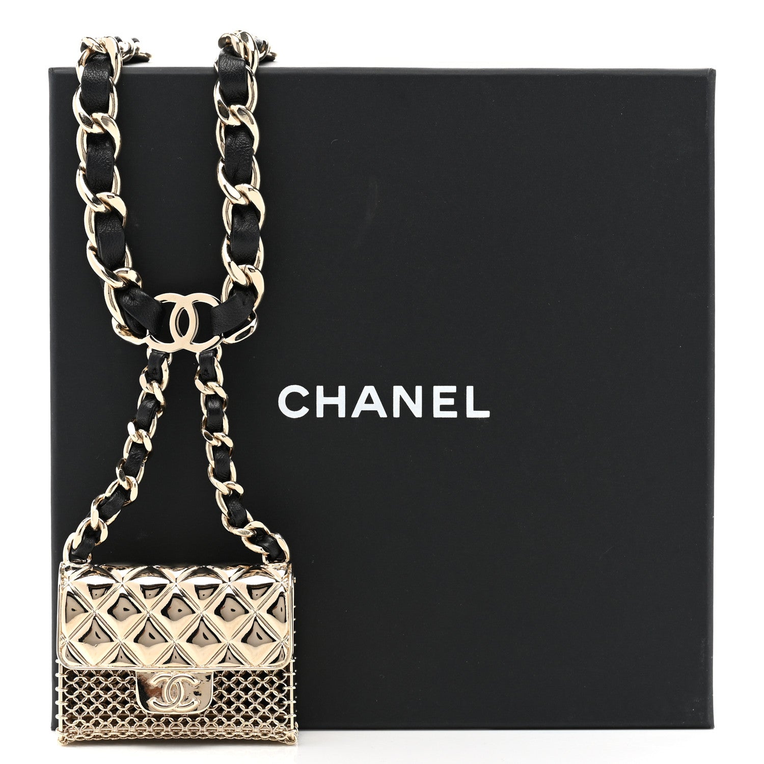 Chanel Metal Lambskin Pearl Chain Flap Bag Long Necklace Gold Black Pearly White 7 of 7