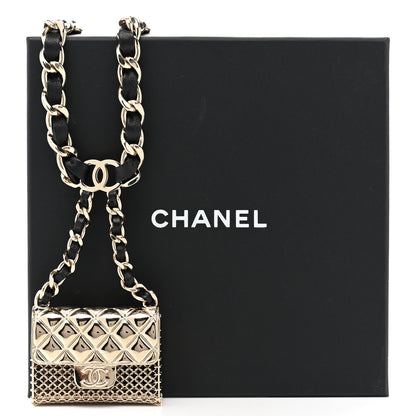 Chanel Metal Lambskin Pearl Chain Flap Bag Long Necklace Gold Black Pearly White 7 of 7