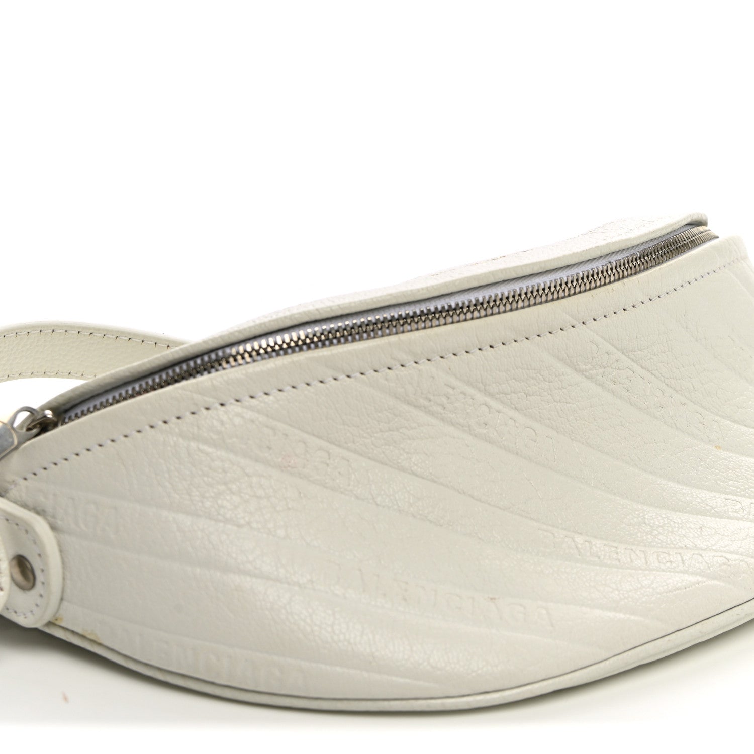 Balenciaga Shiny Goatskin Allover Logo Embossed XXS Souvenir Belt Bag White 7 of 9