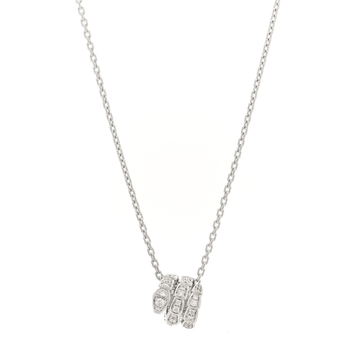18K White Gold Diamond Serpenti Viper Pave Pendant Necklace