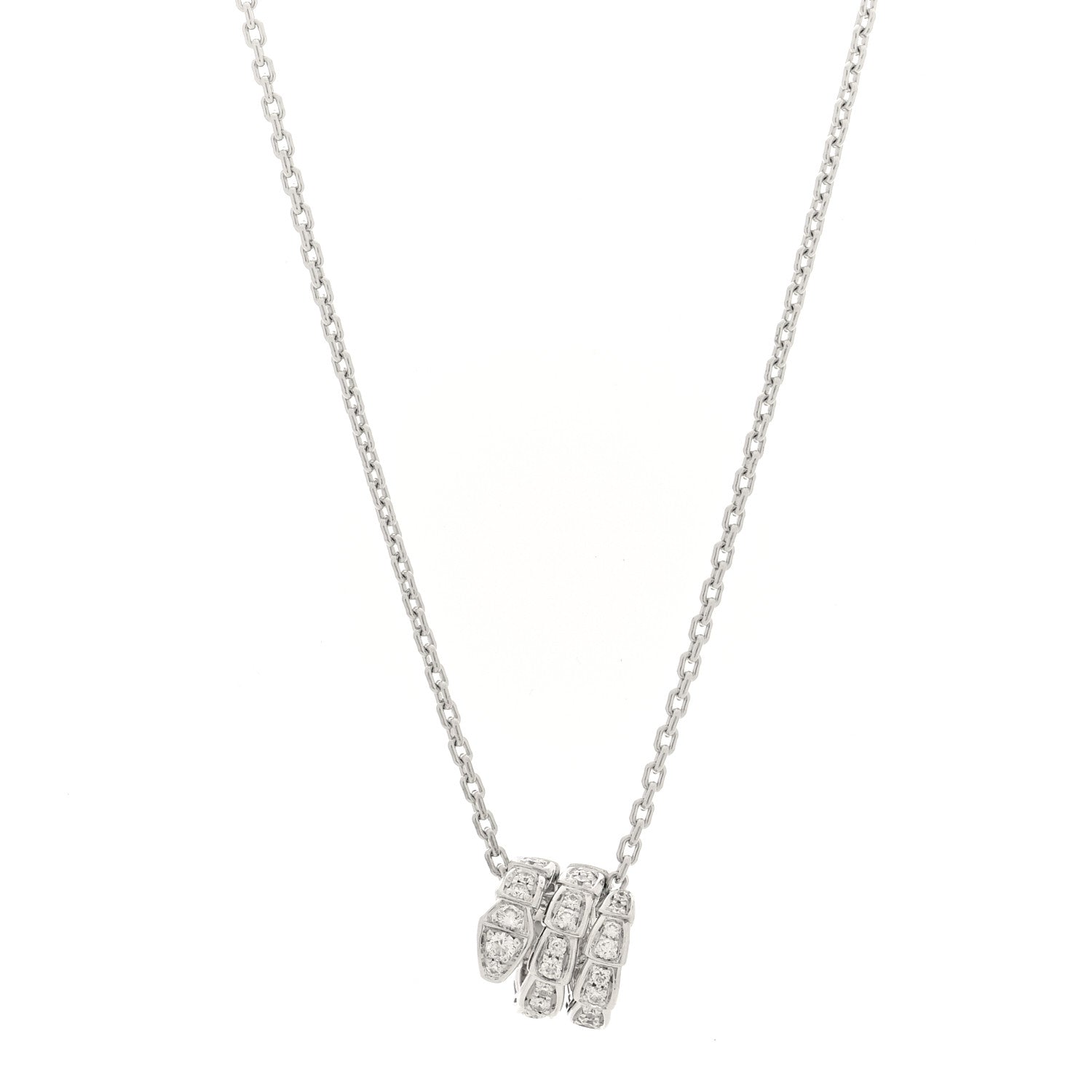 Bulgari 18K White Gold Diamond Serpenti Viper Pave Pendant Necklace 1 of 5
