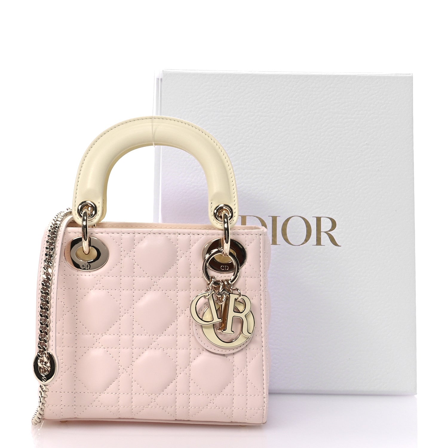 Christian Dior Lambskin Cannage Mini Bi-Color Lady Dior Rose Quartz Pastel Yellow 11 of 11