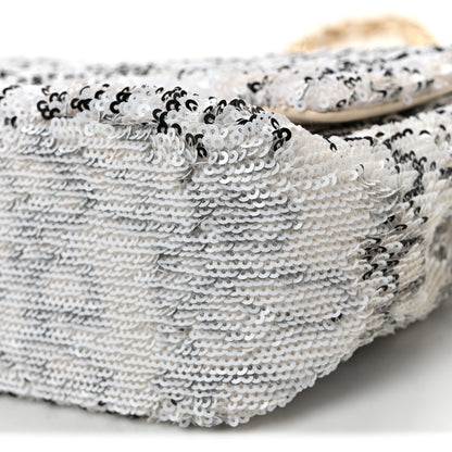 Chanel Sequin Logo Medium Flap White Black 10 of 10